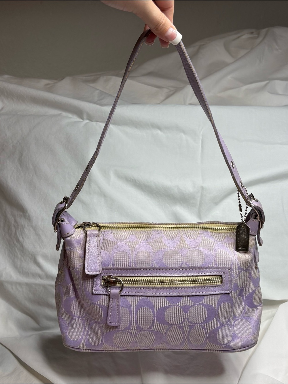 Y2K Rare Coach Lavender Signature Canvas Shoulder Bag with Silver Hardware